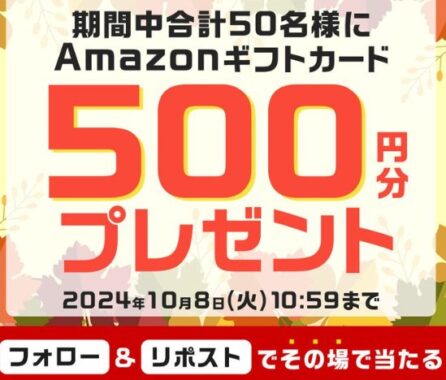 Amazonギフトカード500円分が毎日5名様にその場で当たるキャンペーン