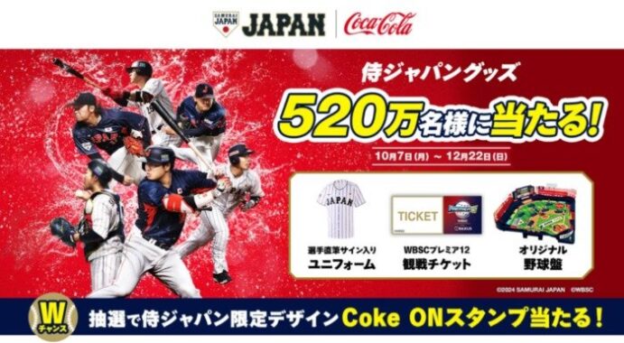 合計520万名様に侍ジャパングッズが当たるCoke ONアプリキャンペーン