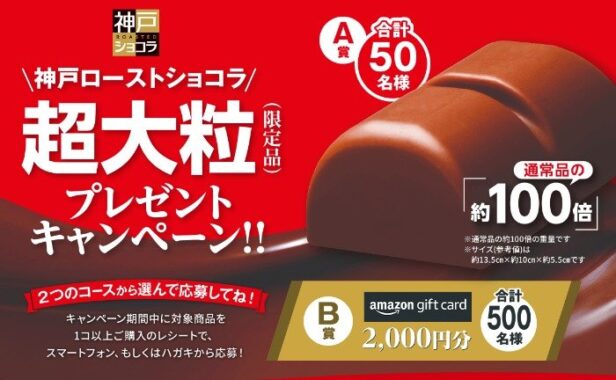 通常の約100倍の超大粒神戸ローストショコラやアマギフが当たるクローズド懸賞