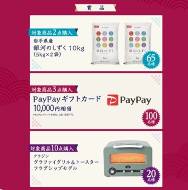 10,000円相当のPayPayギフトカードやお米も当たるレシートキャンペーン