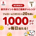 楽天ポイント1,000ポイントが当たる毎日応募Xキャンペーン