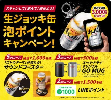 オリジナルグッズやLINEポイントが当たる、生ジョッキ缶 泡ポイントキャンペーン