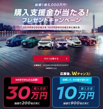 総額1億5,000万円分の購入支援金が当たる、日産の豪華キャンペーン