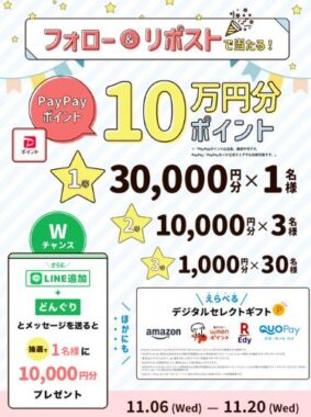 総額10万円分のPayPayポイントが当たるX毎日応募キャンペーン