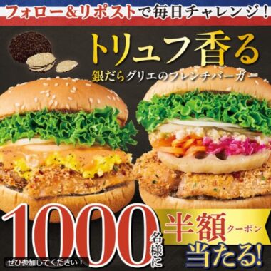 フレッシュネスバーガーの対象商品半額券がその場で当たるキャンペーン