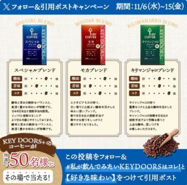 50名様にキーコーヒー商品がその場で当たるXキャンペーン