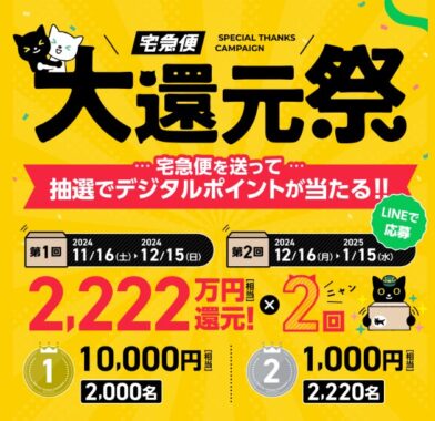 最大10,000円分のデジタルポイントが当たる、ヤマト運輸のキャンペーン