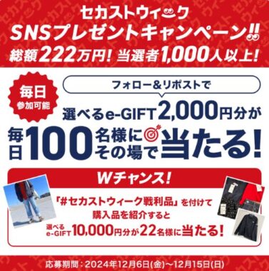 選べるe-GIFT 2,000円分が1,000名様に当たる大量当選X懸賞