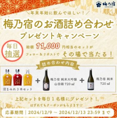 年末年始に飲んでほしい！梅乃宿のお酒詰め合わせが当たるキャンペーン