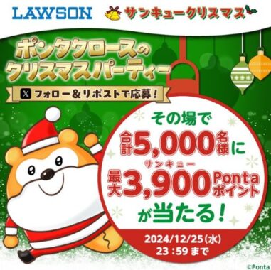 5,000名様に最大3,900Pontaポイントが当たるクリスマス懸賞