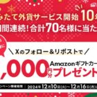 Amazonギフトカード1,000円分が当たる毎日応募Xキャンペーン