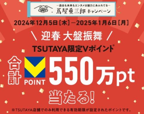 最大10,000円分のTSUTAYA限定Vポイントが当たる大量当選アプリ懸賞