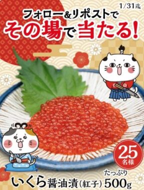 いくら醤油漬が25名様にその場で当たるXキャンペーン