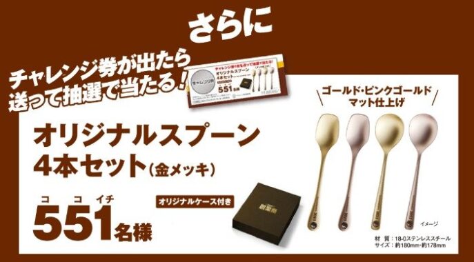 オリジナルスプーン4本セットが当たる、ココイチのハガキ懸賞