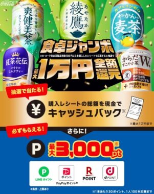 最大1万円のキャッシュバックが受けられる豪華レシートキャンペーン