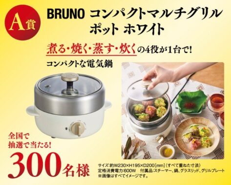 Wチャンスもアリ！BRUNO マルチグリルポットが当たるレシートキャンペーン