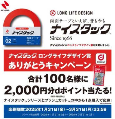 2,000円分のdポイントが100名様に当たる、ニチバンのクローズドキャンペーン