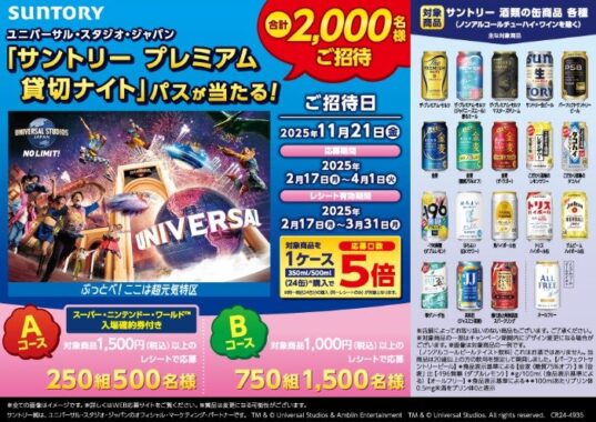 【対象店舗限定】USJ サントリー プレミアム貸切ナイト招待券が当たる豪華キャンペーン