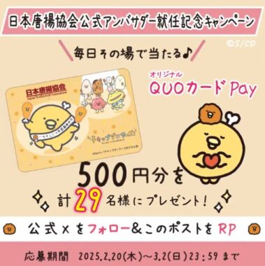 オリジナルQUOカードPay500円分がその場で当たるXキャンペーン