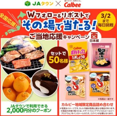 JAタウンクーポン2000円分】と【カルビー地域限定商品詰め合わせ