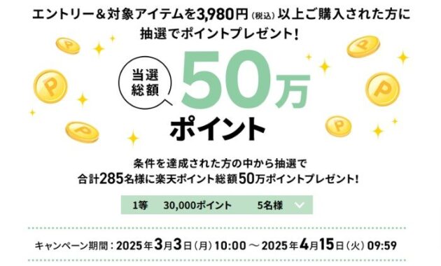 総額50万円分の楽天ポイントが当たる豪華クローズドキャンペーン