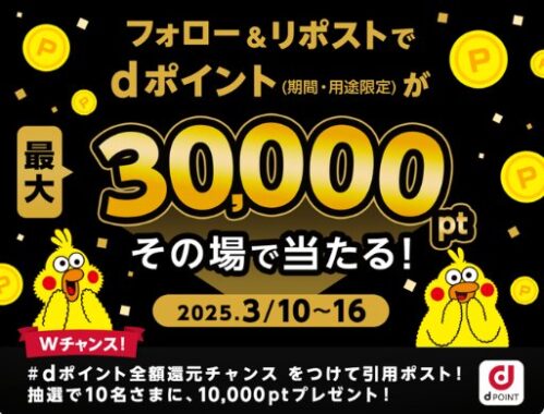 最大30,000円分のdポイントがその場で当たるXキャンペーン