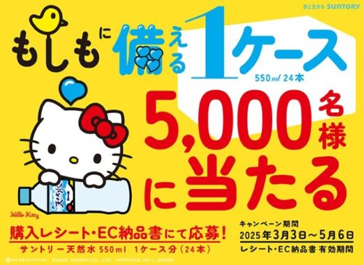 サントリー天然水1ケースが5,000名様に当たる大量当選クローズド懸賞