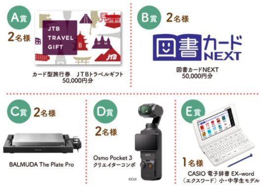 旅行券や家電、家族で楽しめる賞品も当たるKADOKAWAの豪華懸賞
