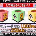 QUOカードPay1,000円分が250名様にその場で当たるキャンペーン