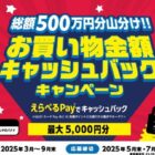 総額500万円分を山分け！最大5,000円分のえらべるPayが当たるレシートキャンペーン