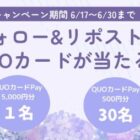 最大5,000円分のQUOカードPayが当たるXキャンペーン