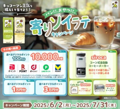 家電やデジタルポイントなども当たるキッコーマンのレシート懸賞