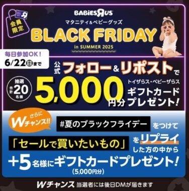 5,000円分のトイザらス・ベビーザらスギフトカードが当たる毎日応募X懸賞