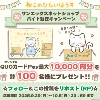 最大10,000円分のオリジナルQUOカードPayが当たるXキャンペーン