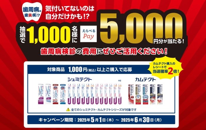 5,000円分のえらべるPayが1,000名様に当たるレシートキャンペーン