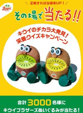 キウイブラザーズのぬいぐるみがその場で当たるクローズドキャンペーン