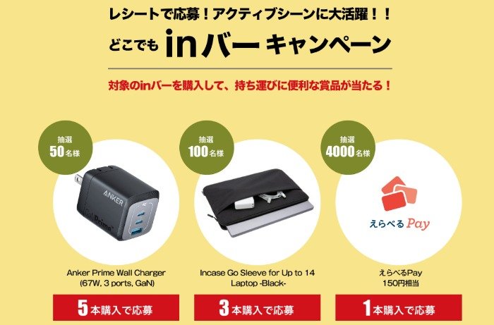 持ち運びに便利なアイテムやえらべるPayが当たるレシート懸賞