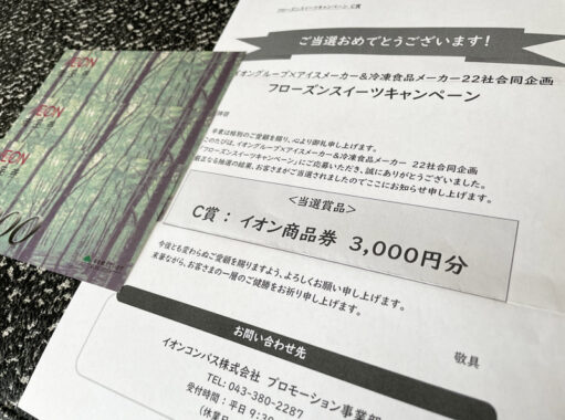 イオン×メーカー各社のキャンペーンで「商品券3,000円分」が当選