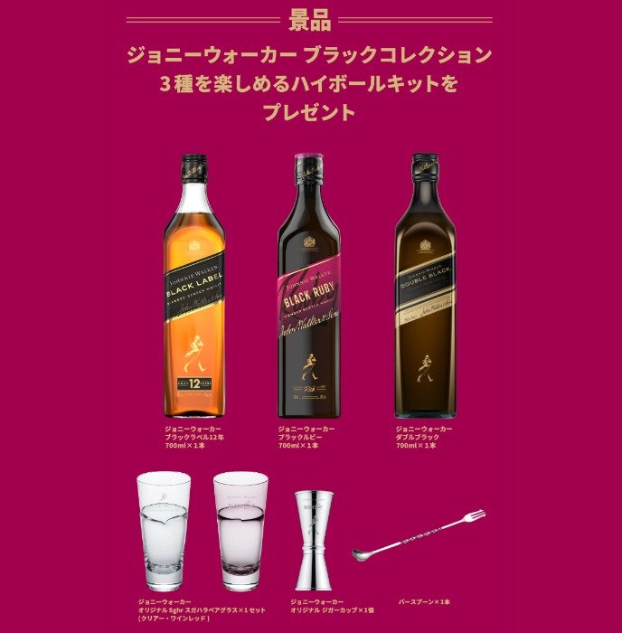 自宅でハイボールを楽しめるキットが当たるジョニーウォーカー購入キャンペーン