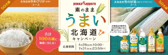 北海道産のお米や白いトウモロコシが当たるレシートキャンペーン
