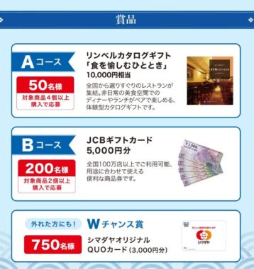 Wチャンスもアリ！カタログギフトやJCBギフト券が当たるレシート懸賞