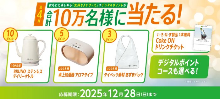 ケトルや卓上加湿器なども当たるコカ・コーラの大量当選クローズドキャンペーン
