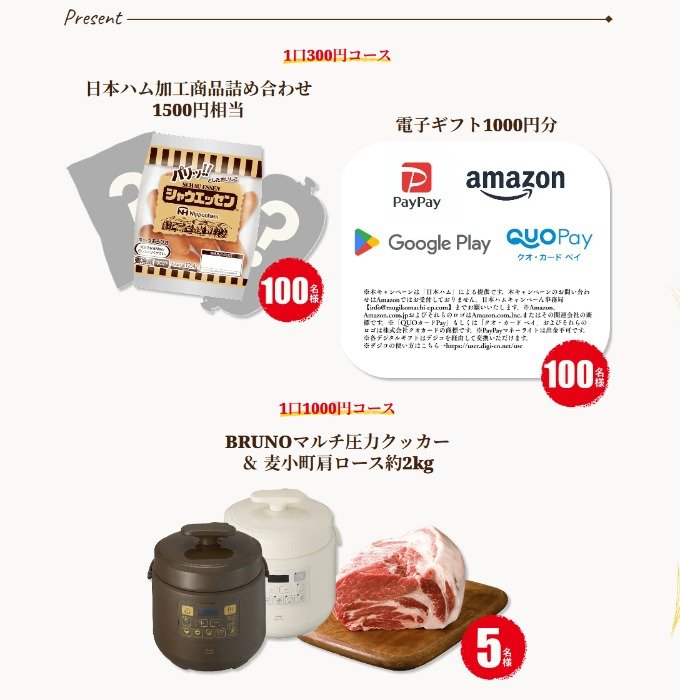 BRUNOマルチ圧力クッカーや日本ハム商品詰め合わせが当たるレシート懸賞