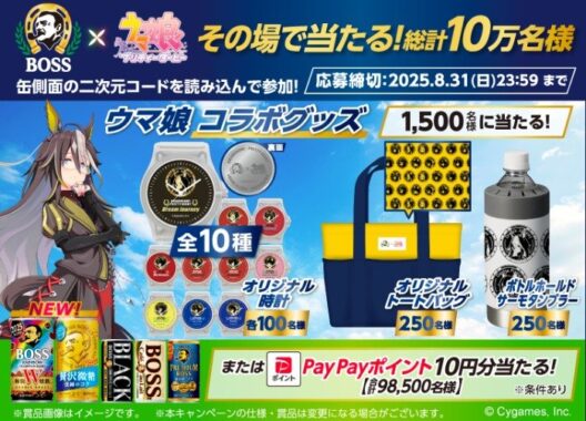 合計10万名様にウマ娘グッズやPayPayポイントがその場で当たるキャンペーン