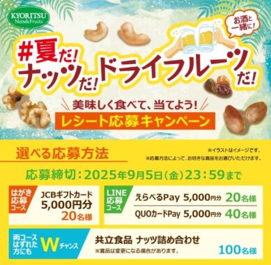 Wチャンスもアリ！5,000円分のギフト券やえらべるPayが当たるレシート懸賞