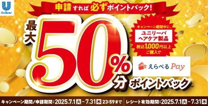 全プレ！最大50％分のポイントバックのユニリーバのお得なキャンペーン