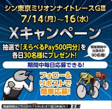 えらべるPay500円分が毎日30名様にその場で当たるXキャンペーン