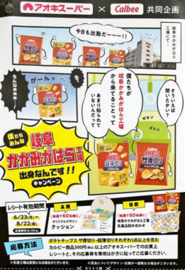 【アオキスーパー×カルビー】オリジナルクッションやカルビーのお菓子が当たるハガキ懸賞