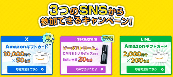 Amazonギフトカードやソーダストリームも当たる豪華SNS懸賞