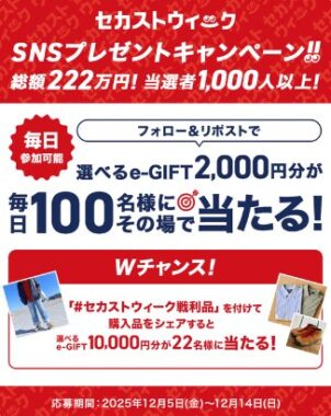 選べるe-GIFT1,000円分が毎日100名様に当たるXキャンペーン